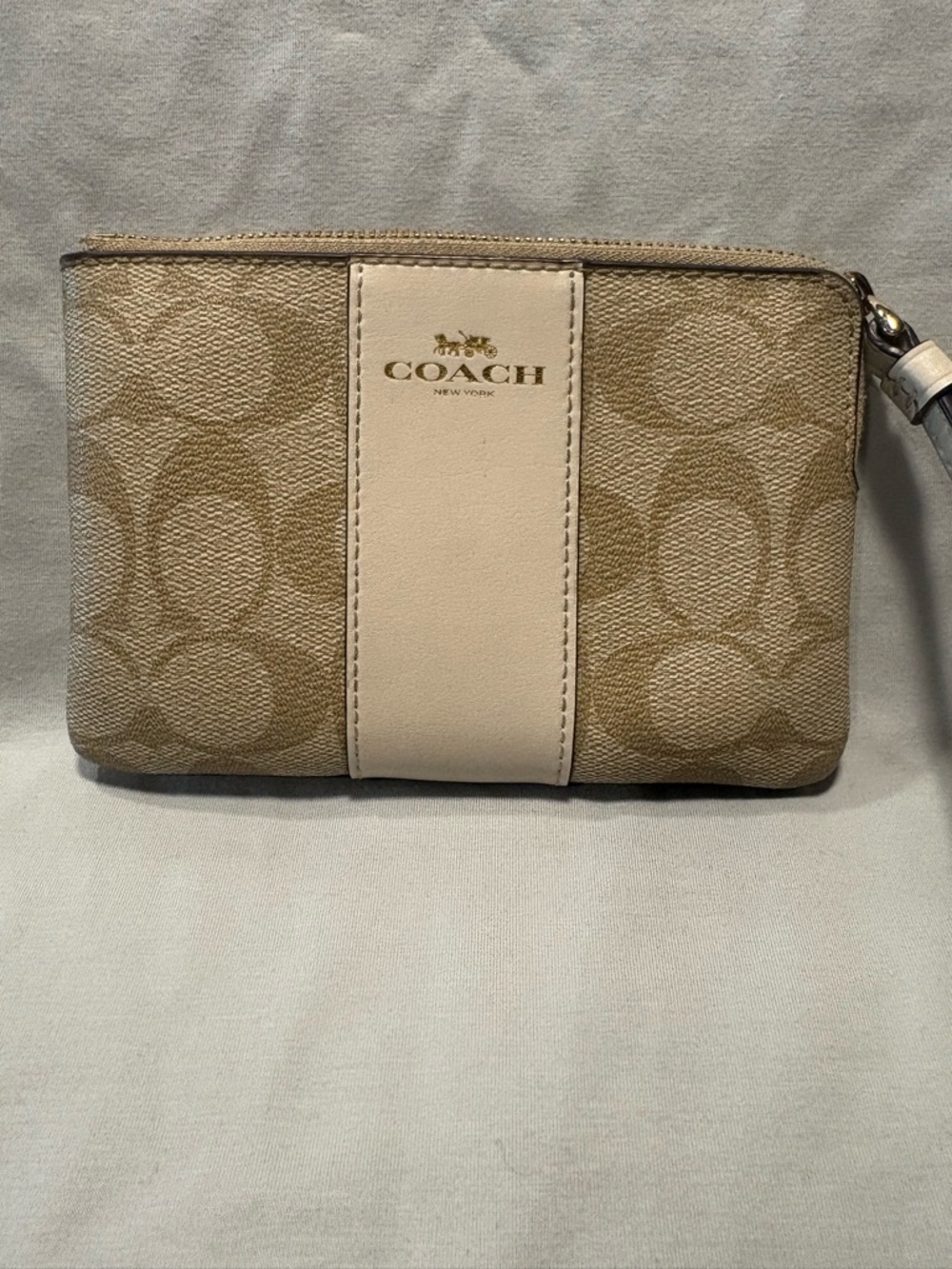 Coach Corner Zip Wristlet in Signature Canvas with Stripe Design